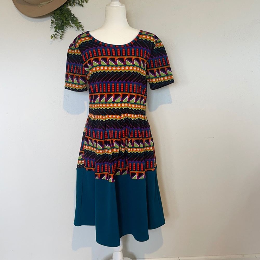 LuLaRoe-Bright Bold Geometric Design Multicolored Midi Dress Size XL